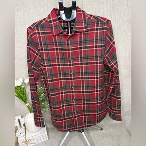 NWT Eddie Bauer Men’s Large Red Green Plaid Button Down Shirt MSRP $80